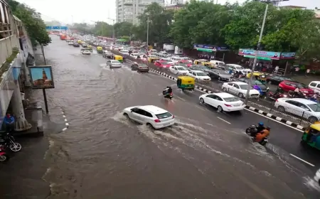 दिल्ली में रूक-रूक कर हुई बारिश के कारण कई स्थानों पर जलभराव, याताायात हुआ अवरूद्ध