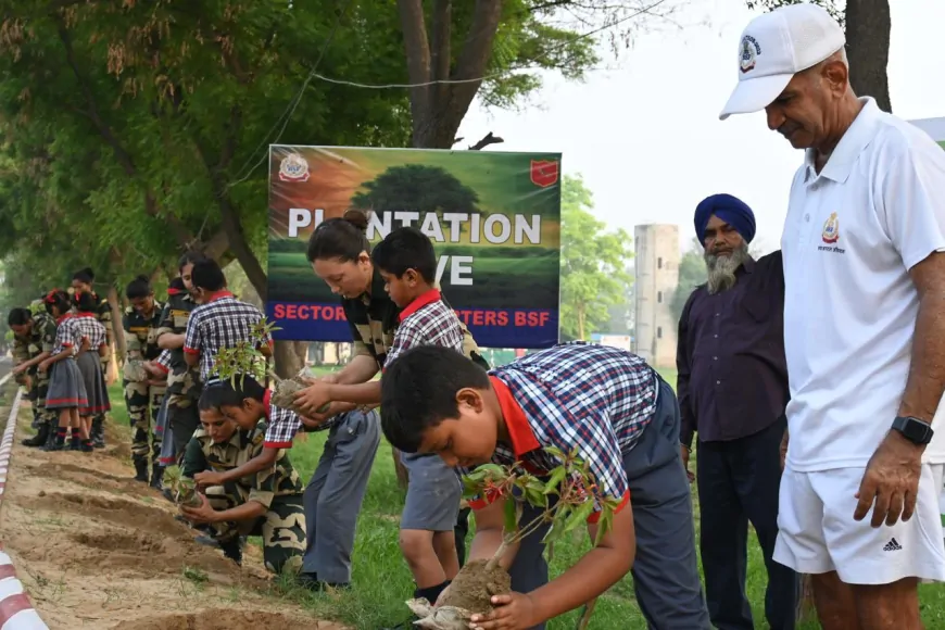 बीएसएफ ने फिरोजपुर में चलाया पौधारोपण अभियान, बच्चों के साथ मिलकर लगाए पौधे