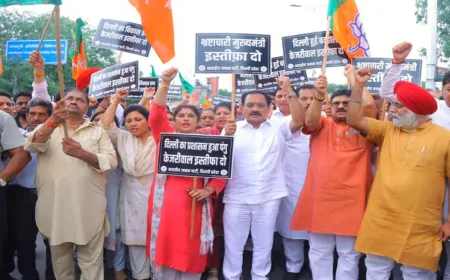 BJP ने तिहाड़ जेल के बाहर किया प्रदर्शन, केजरीवाल से मुख्यमंत्री पद से इस्तीफा देने की मांग की