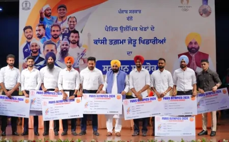 मुख्यमंत्री मान की ओर से भारतीय हॉकी टीम के पंजाबी खिलाड़ियों का नकद इनामों से किया गया सम्मान