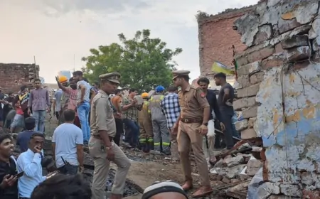 मेरठ में भरभराकर गिरा तीन मंजिला मकान , मलबे में दबे 10 से ज्यादा लोग और पशु