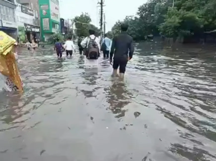 मूसलाधार बारिश के बाद पानी में डूबा शहर , लोगों ने शहर के ड्रेनेज सिस्टम को दुरुस्त करने की मांग की