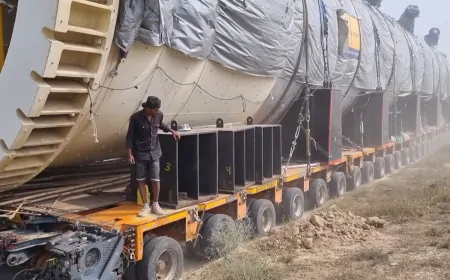 ट्रक है या बाहुबली ! एक साल बाद गुजरात से हरियाणा पहुंचा 400 टायर वाला विशालकाय ट्रक 