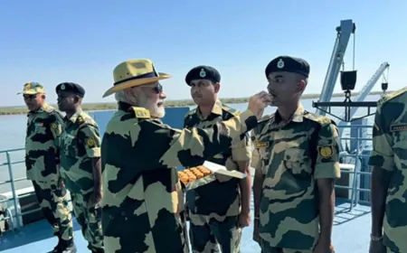 BSF के जवानों के साथ दिवाली मनाने पहुंचे PM नरेंद्र मोदी, जवानों को खिलाई मिठाई 