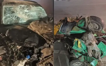 तेज रफ्तार कार ने ऑटो को मारी टक्कर, दूल्हा-दुल्हन सहित एक ही परिवार के सात लोगों की मौत 