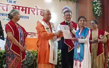 इलाहाबाद यूनिवर्सिटी के 136वें दीक्षांत समारोह में पहुंचे CM योगी, मेधावी छात्रों को दिए मेडल