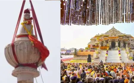 राम मंदिर के मुख्य शिखर पर स्थापित हुआ कलश, जल्द होगी धर्म ध्वज दंड की स्थापना