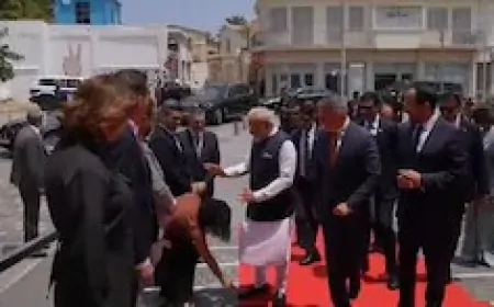 सायप्रस की महिला सांसद ने PM नरेंद्र मोदी के पैर छूकर लिया आशीर्वाद 