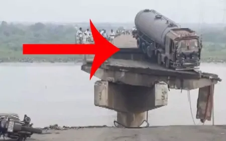 गुजरात में महिसागर नदी पर बना ब्रिज टूटा, कई वाहन गिरे, ट्रक लटका... 2 लोगों की मौत