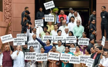 BJP सांसदों ने महिला सम्मान को लेकर किया प्रदर्शन, अखिलेश यादव पर उठाए सवाल 