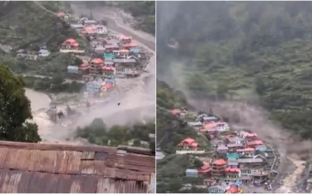 धराली में बादल फटने से मची तबाही, देखते ही देखते मलबे में तब्दील धराली बाजार