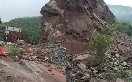 बिलासपुर में सड़क पर आया पहाड़ का मलबा, किरतपुर-मनाली सड़क मार्ग हुआ बाधित