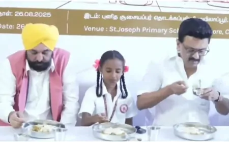 पंजाब CM भगवंत सिंह मान तमिलनाडु दौरे पर, CM मान ने स्कूली बच्चों को परोसा नाश्ता