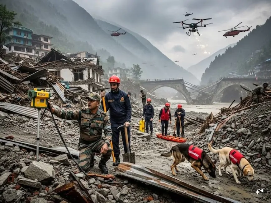 धराली आपदा के बाद रेस्क्यू ऑपरेशन, सेना, NDRF और SDRF की टीमें तैनात