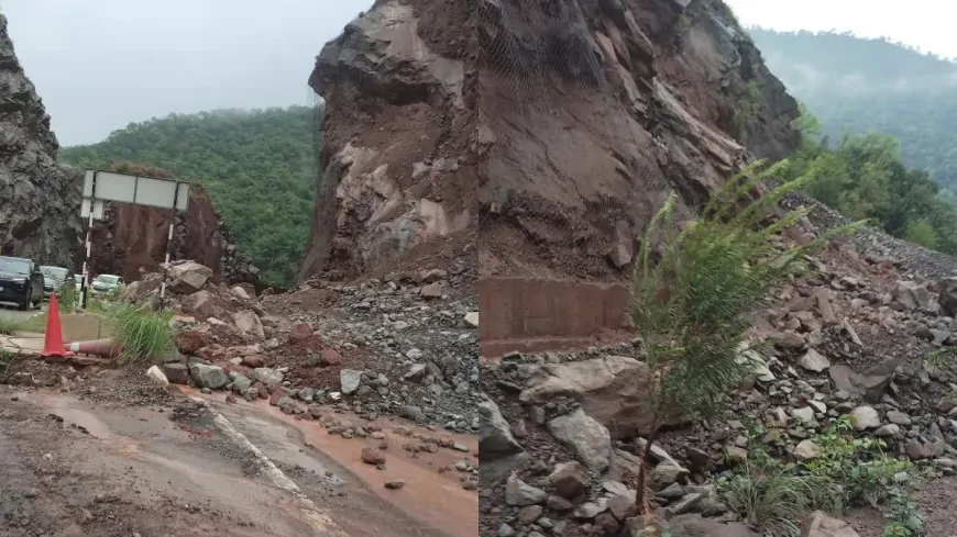 बिलासपुर में सड़क पर आया पहाड़ का मलबा, किरतपुर-मनाली सड़क मार्ग हुआ बाधित