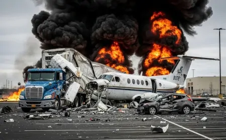 अमेरिका में विमान हादसा, आसमान से सीधे पार्किंग में आकर गिरा प्लेन