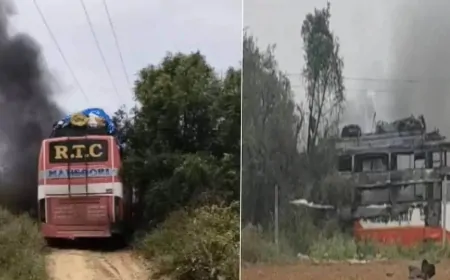 हाईटेंशन लाइन की चपेट में आई बस में लगी आग, तीन की मौत