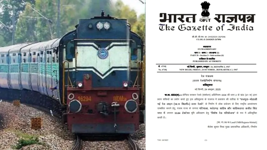 केंद्र ने पंजाब सरकार को लिखा पत्र, मोहाली-राजपूरा रेलवे प्रोजेक्ट के लिए मांगी जमीन 