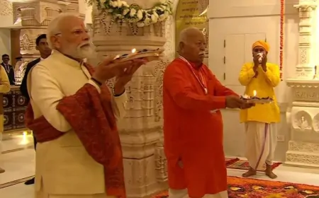 Uttar Pradesh : PM मोदी, RSS प्रमुख मोहन भागवत ने श्री राम दरबार में की पूजा