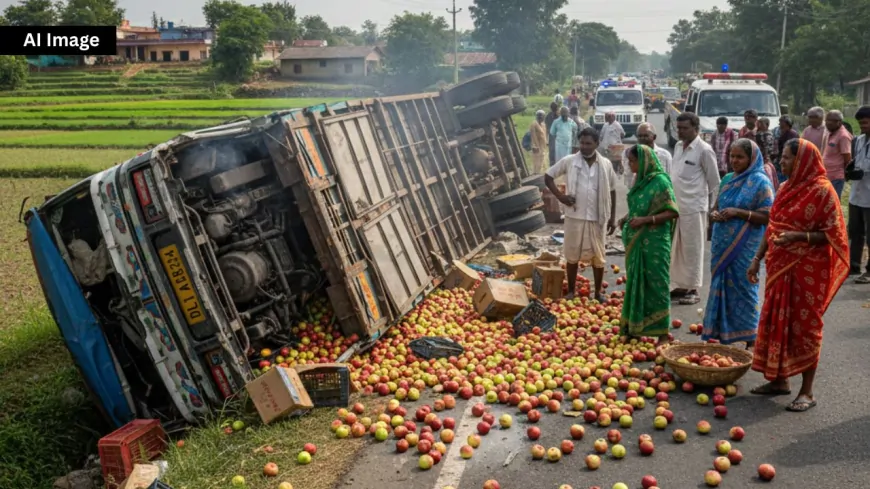 जालंधर-दिल्ली हाईवे पर बड़ा हादसा, सेब से लदा ट्रक दुर्घटनाग्रस्त