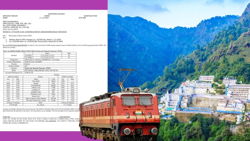 श्री माता वैष्णो देवी जी की यात्रा करने वाले लोगों के लिए खुशखबरी, दिल्ली से कटरा के बीच स्पेशल ट्रेन सेवा शुरू