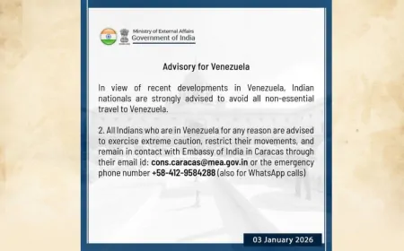 भारत सरकार ने वेनेजुएला में रहने वाले भारतीयों के जारी की एडवाइजरी, सभी गैर-जरूरी यात्राओं से बचने की दी सलाह