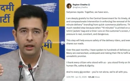 नहीं होगी ‘10-मिनट में डिलीवरी’, AAP सांसद राघव चड्ढा ने केंद्र सरकार का किया धन्यवाद