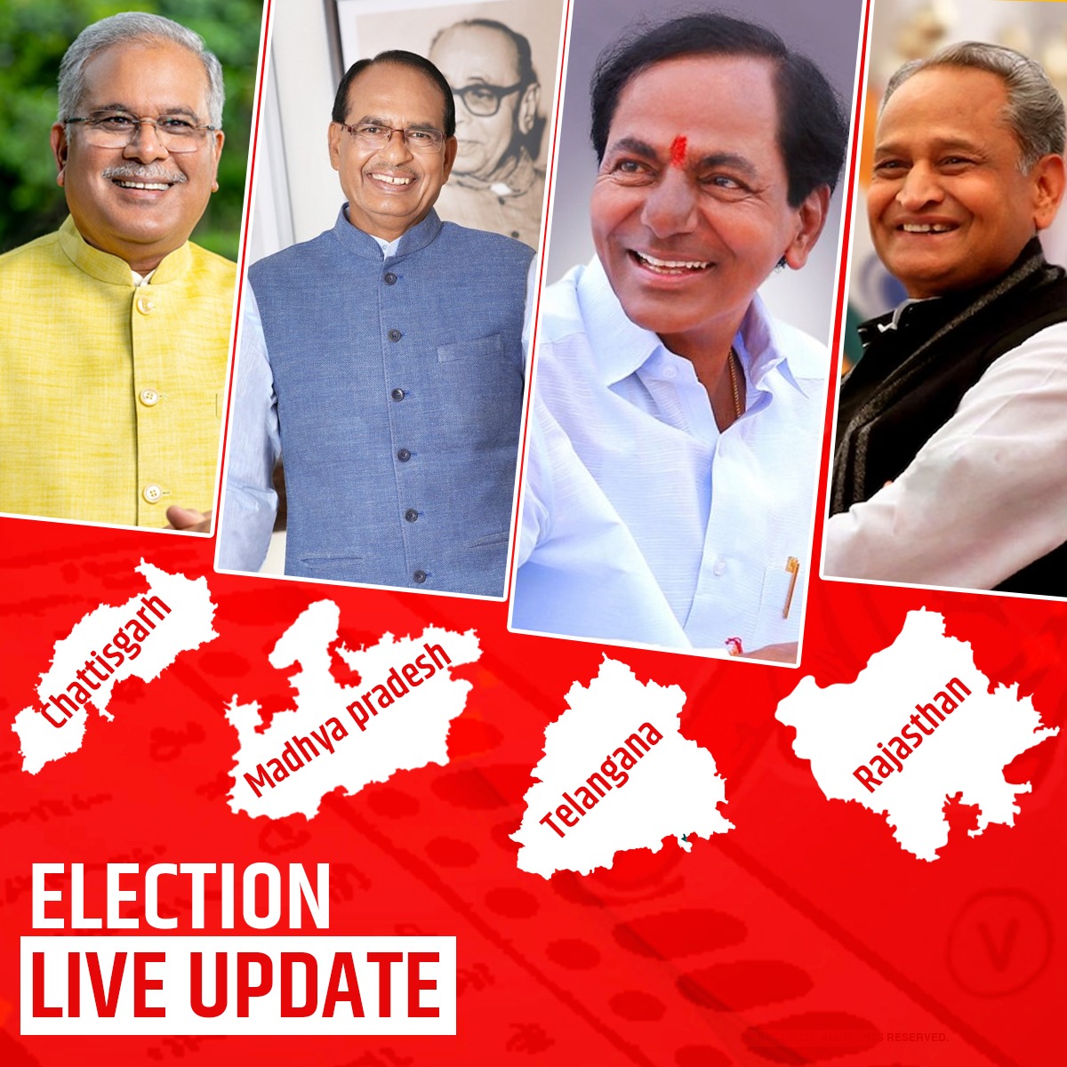Election Result Live Update: एमपी, राजस्थान और छत्तीसगढ़ तीनों राज्यों में बीजेपी की जीत तय, तेलंगाना में कांग्रेस की सरकार