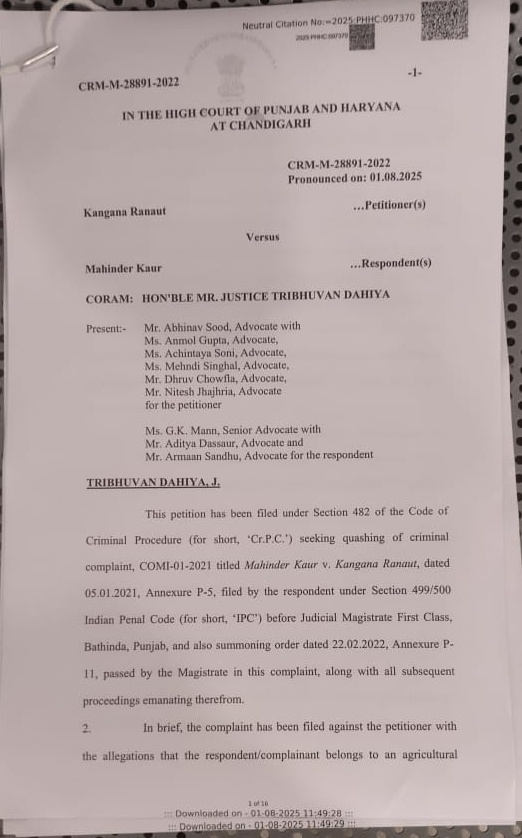 Defamation Case on Kangana Ranaut