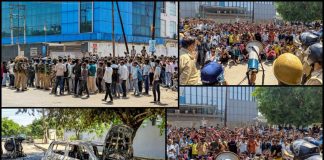 नोएडा में श्रमिकों का उग्र प्रदर्शन, हाई अलर्ट पर दिल्ली प्रशासन