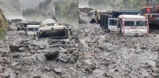 किश्तवाड़ में बारिश बनी आफत, क्वार पावर प्रोजेक्ट के पास लैंडस्लाइड से मलबे में समाईं कई गाड़ियां Kishtwar